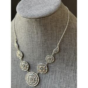 GV9 Statement Necklace Silver Tone Blue Crystal Medallion Choker Cocktail Boho